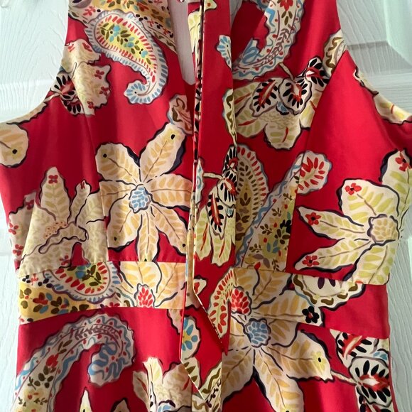 Long Flowy Tahari Red Floral & Paisley Sleeveless Dress Size 2 - Picture 4 of 5